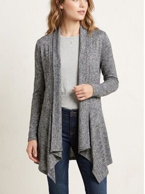Apt. 9 Women's Gray Metallic Open-Front Waterfall Cardigan